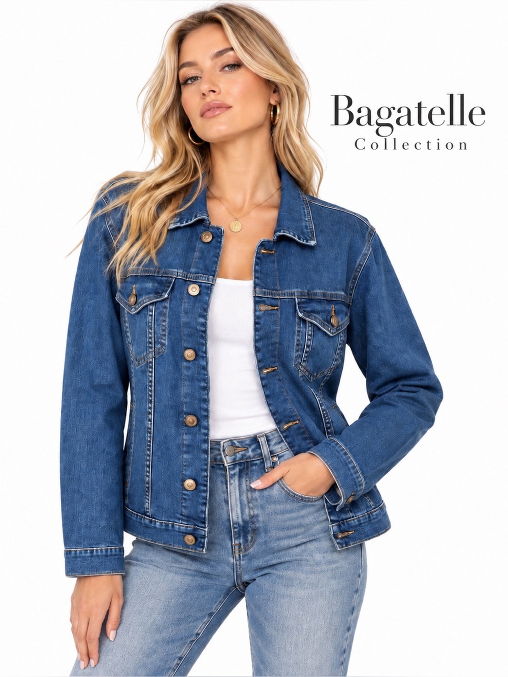 Bagatelle Collection Denim Jacket Large Y2K style Classic Stretch Trucker